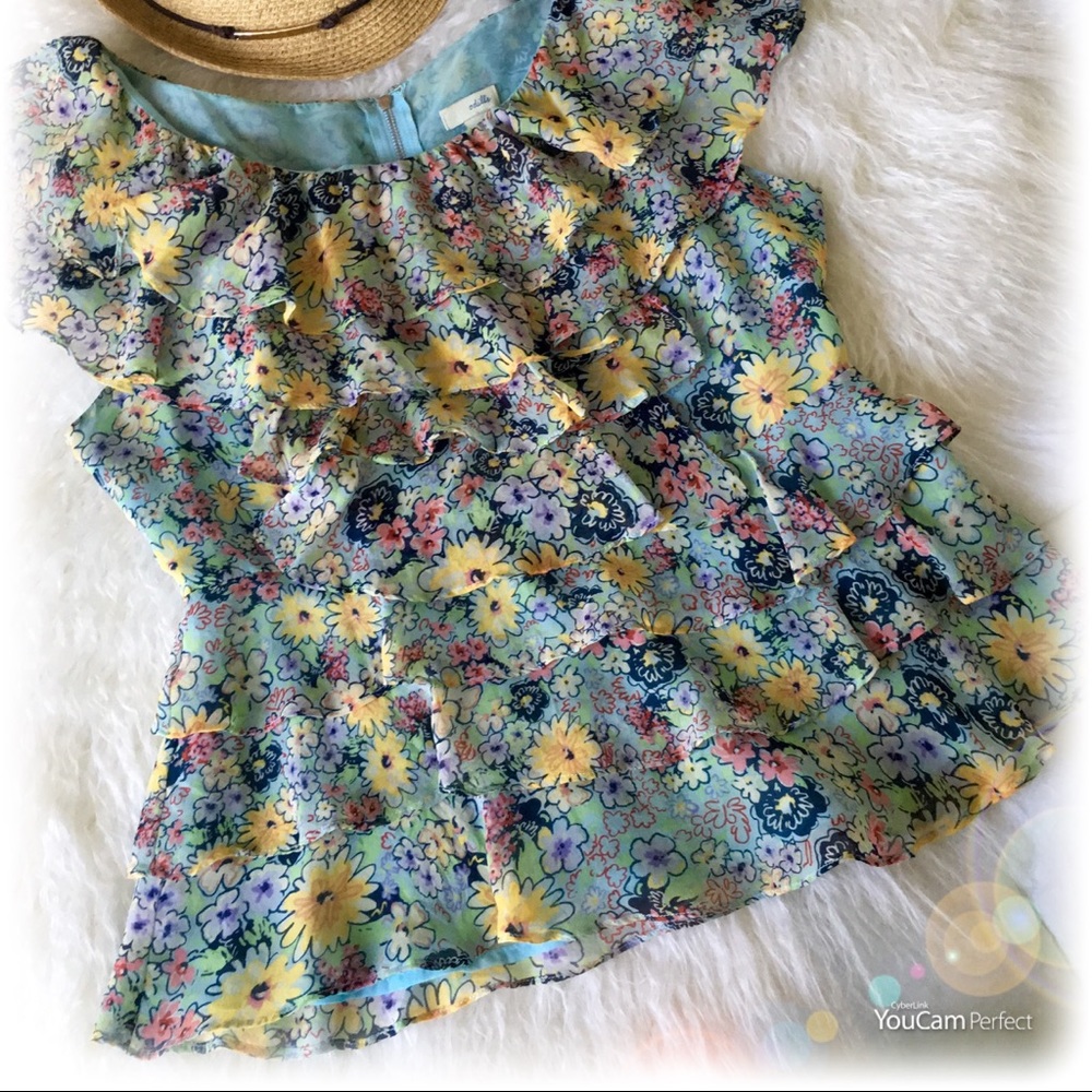 Anthropologie Odille Blue Floral Ruffle Blouse 6